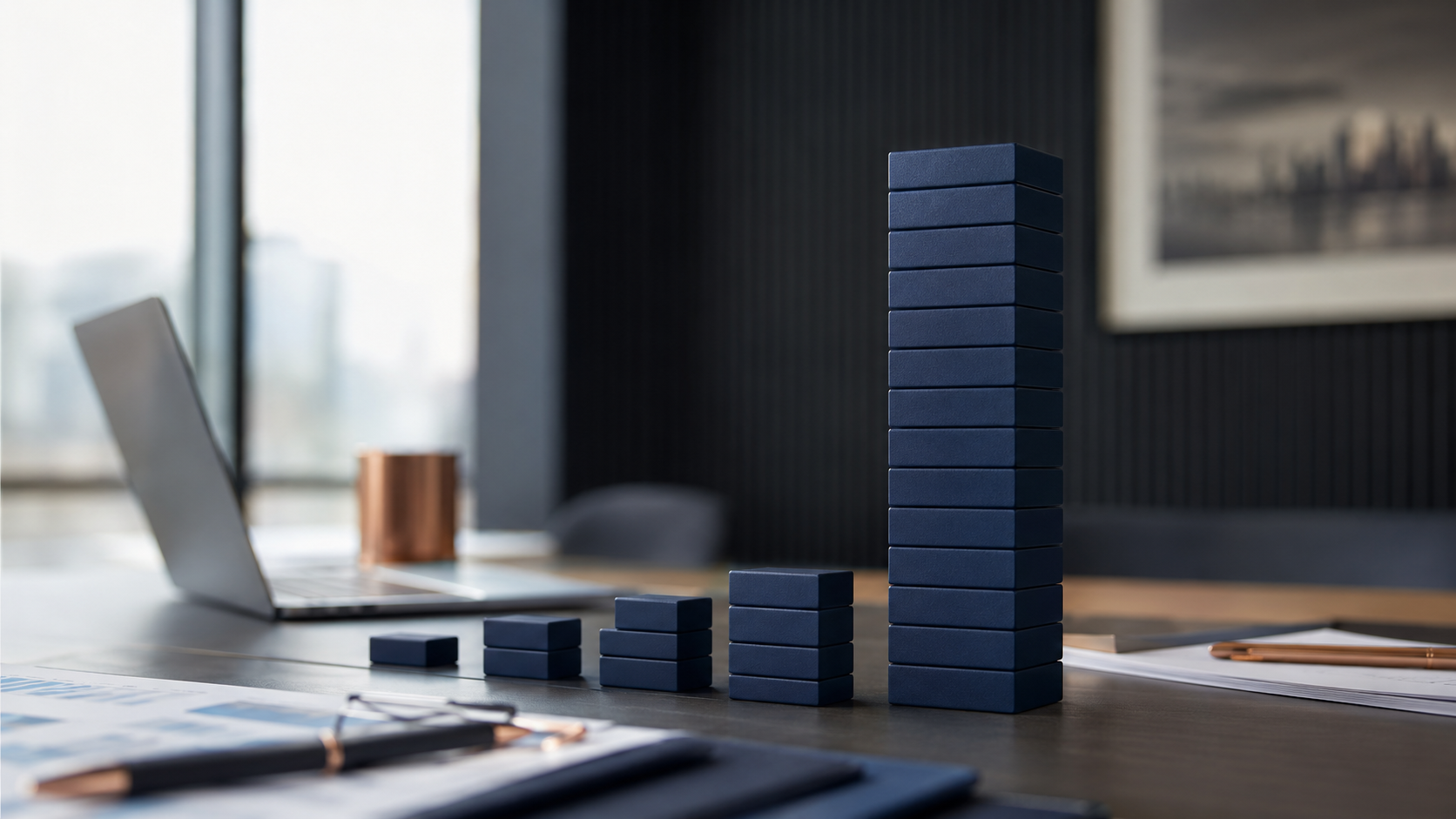 One tall stack of revenue blocks beside several smaller stacks, representing customer concentration risk